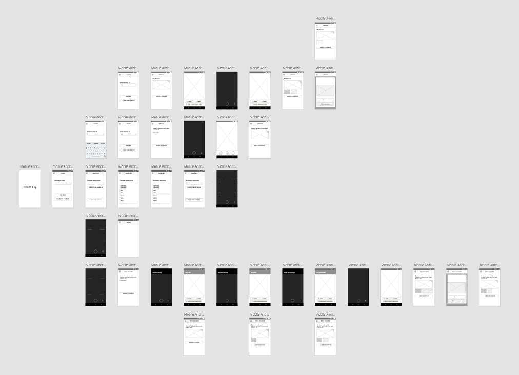 Extrait de page Adobe XD avec des wireframes mobile